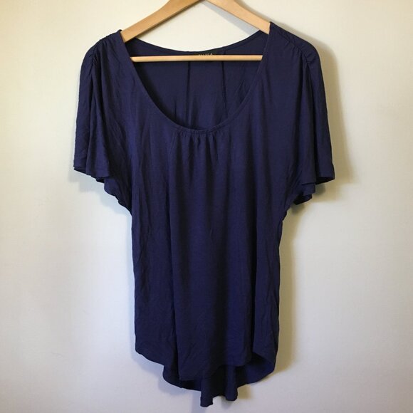 Talula Dark Navy Blue Nightingale Flutter Sleeve Ruched Tee - Picture 1 of 16